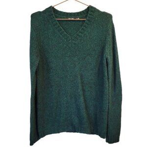 BLK DNM | Mohair Wool Blend V Neck Pullover Sweater Dark Green